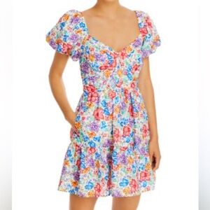AQUA Floral Puff Sleeve Dress - Bloomies Exclusive